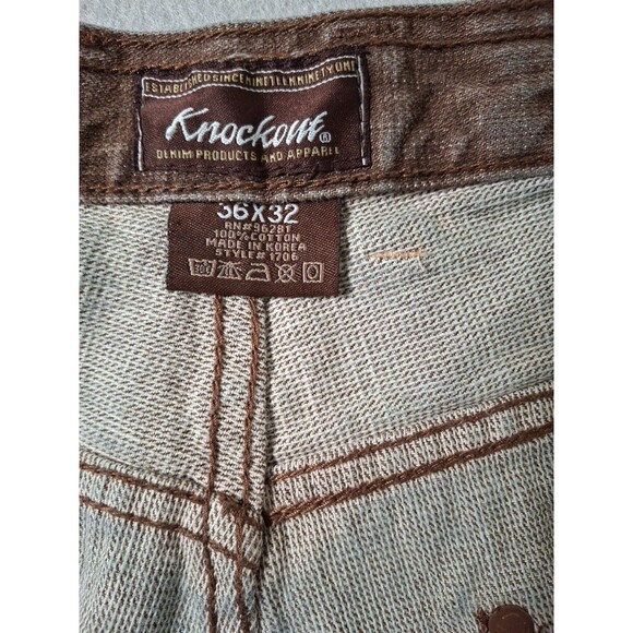 Knockout Jeans Men 36x32 Brown Whiskering Baggy Grunge Wide Leg Hip Hop Y2K EUC - Picture 9 of 13